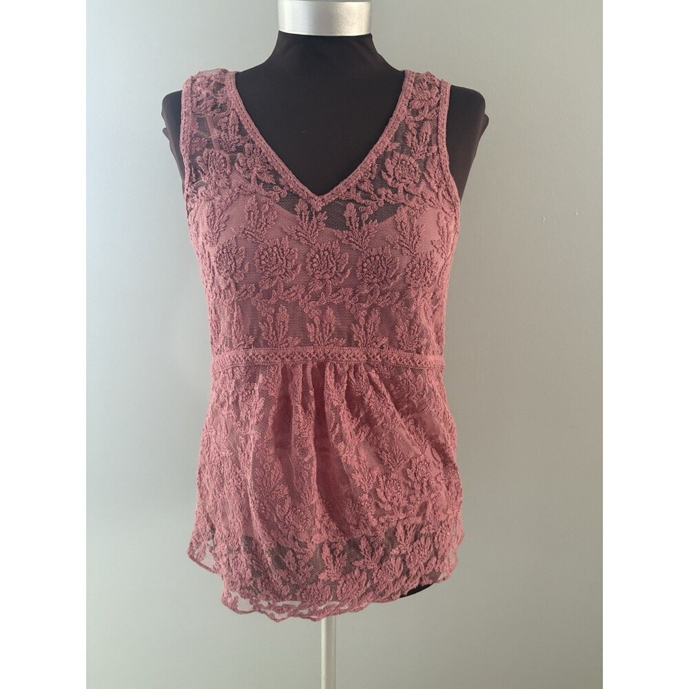 Sundance Tank Top Size M Pink Lace Embroidered Roses 2 Layers Fairycore Boho